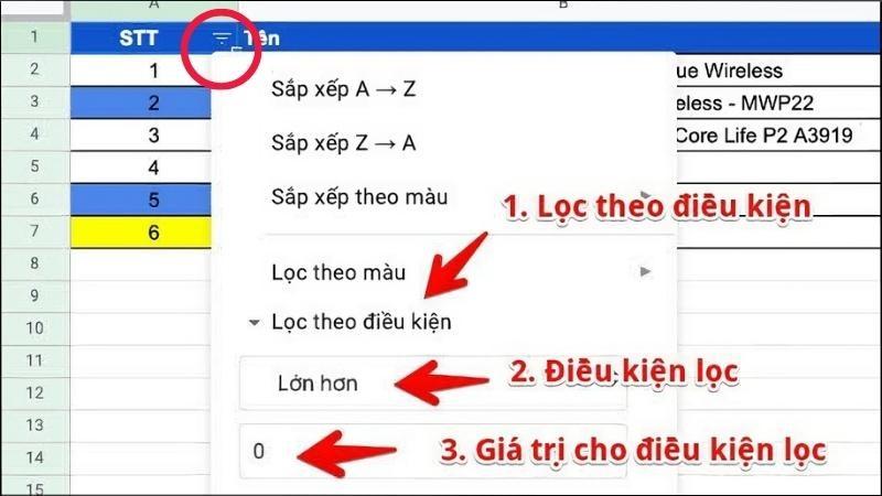 Chọn Lọc theo điều kiện và thực hiện lọc