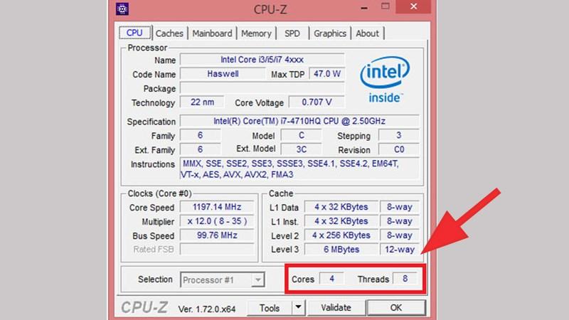 Giao diện của CPU-Z se cho bạn biết th&ocirc;ng tin chi tiết về phần cứng