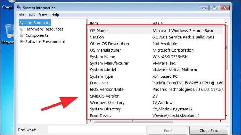 Kiểm tra cấu h&igrave;nh m&aacute;y t&iacute;nh ở mục System Summary