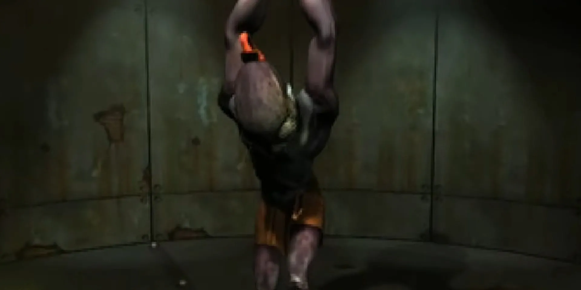 Abe bị xiềng xích trong nhà máy RuptureFarms ở Oddworld Abe's Oddysee