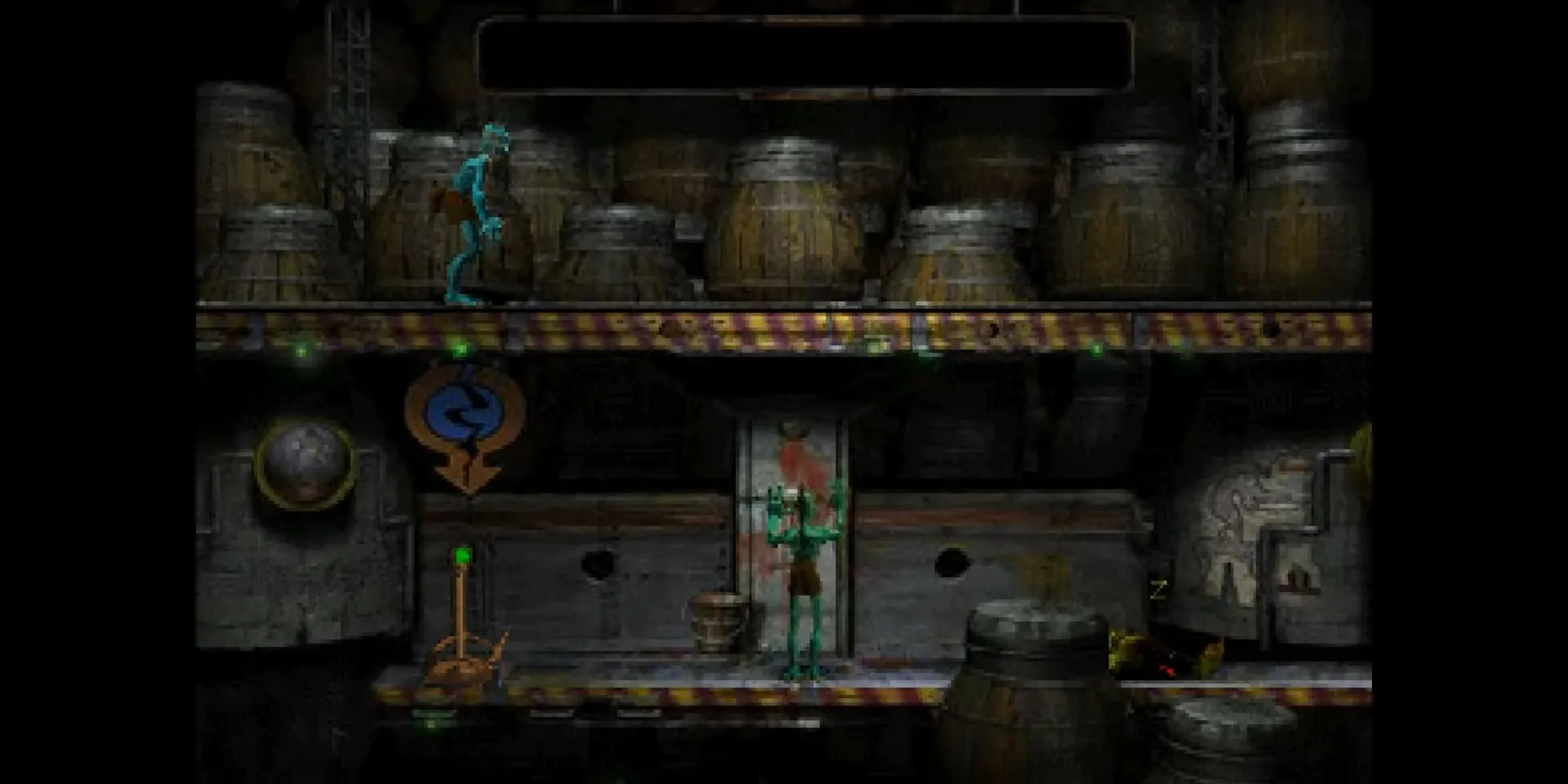 Abe di chuyển trong nhà máy RuptureFarms ở Oddworld: Abe’s Oddysee