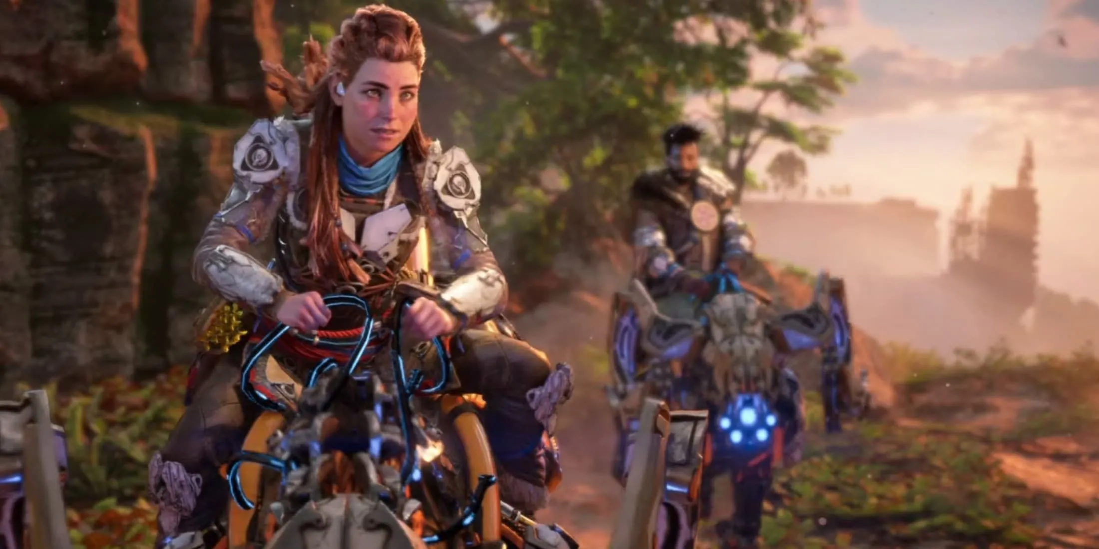 Aloy cưỡi thú máy trong thế giới tuyệt đẹp của Horizon Forbidden West