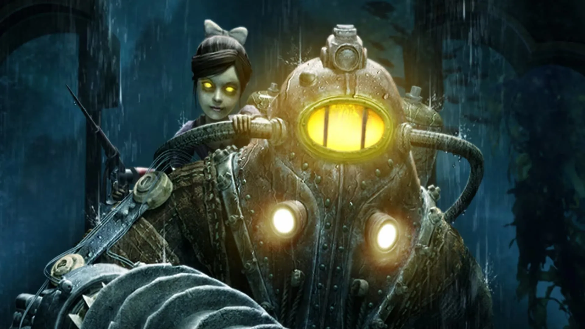 Ảnh bìa BioShock 2 với Big Daddy và Little Sister
