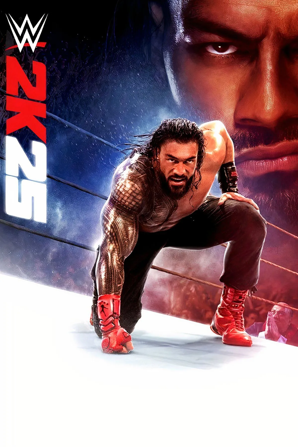 Ảnh bìa chính thức của game WWE 2K25 với các siêu sao đô vật