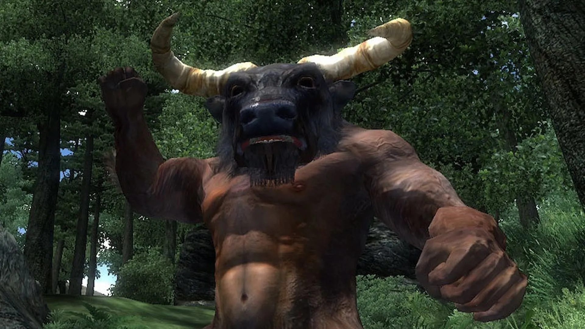 Ảnh chụp màn hình chiến đấu với Minotaur trong game The Elder Scrolls IV: Oblivion gốc