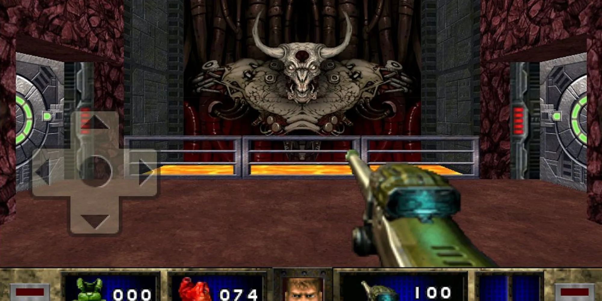 Ảnh chụp màn hình Doom II RPG với đồ họa 3D và sprite 2D, hiển thị Doomguy chiến đấu