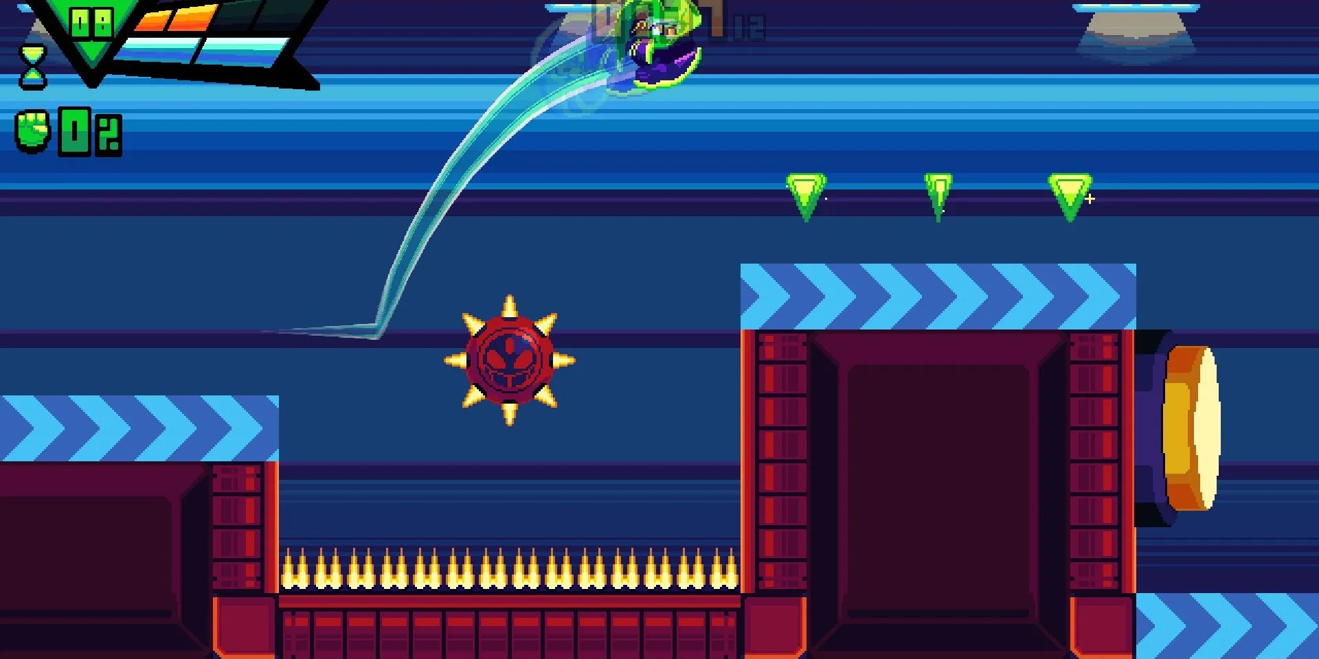 Ảnh chụp màn hình game demo Advent NEON, NEON nhảy qua một khoảng trống lớn.