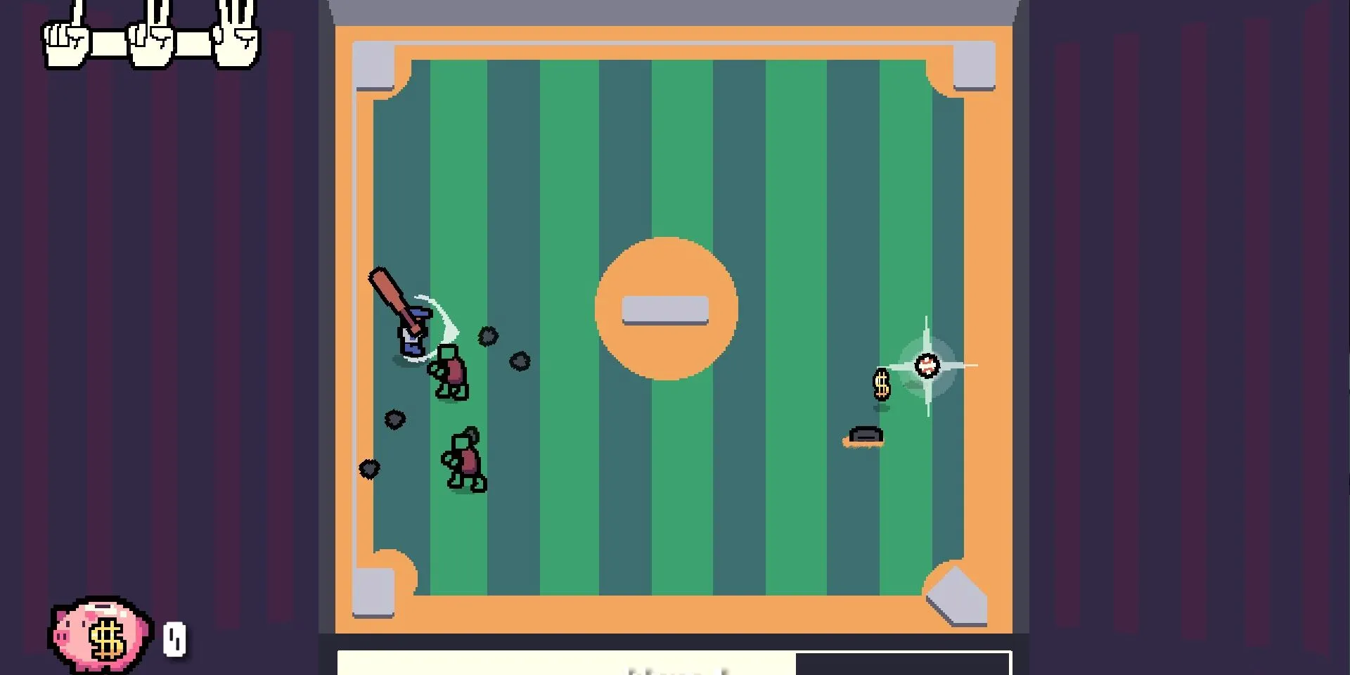 Ảnh chụp màn hình game demo Batter Up, người chơi dùng gậy đánh vào xác sống.