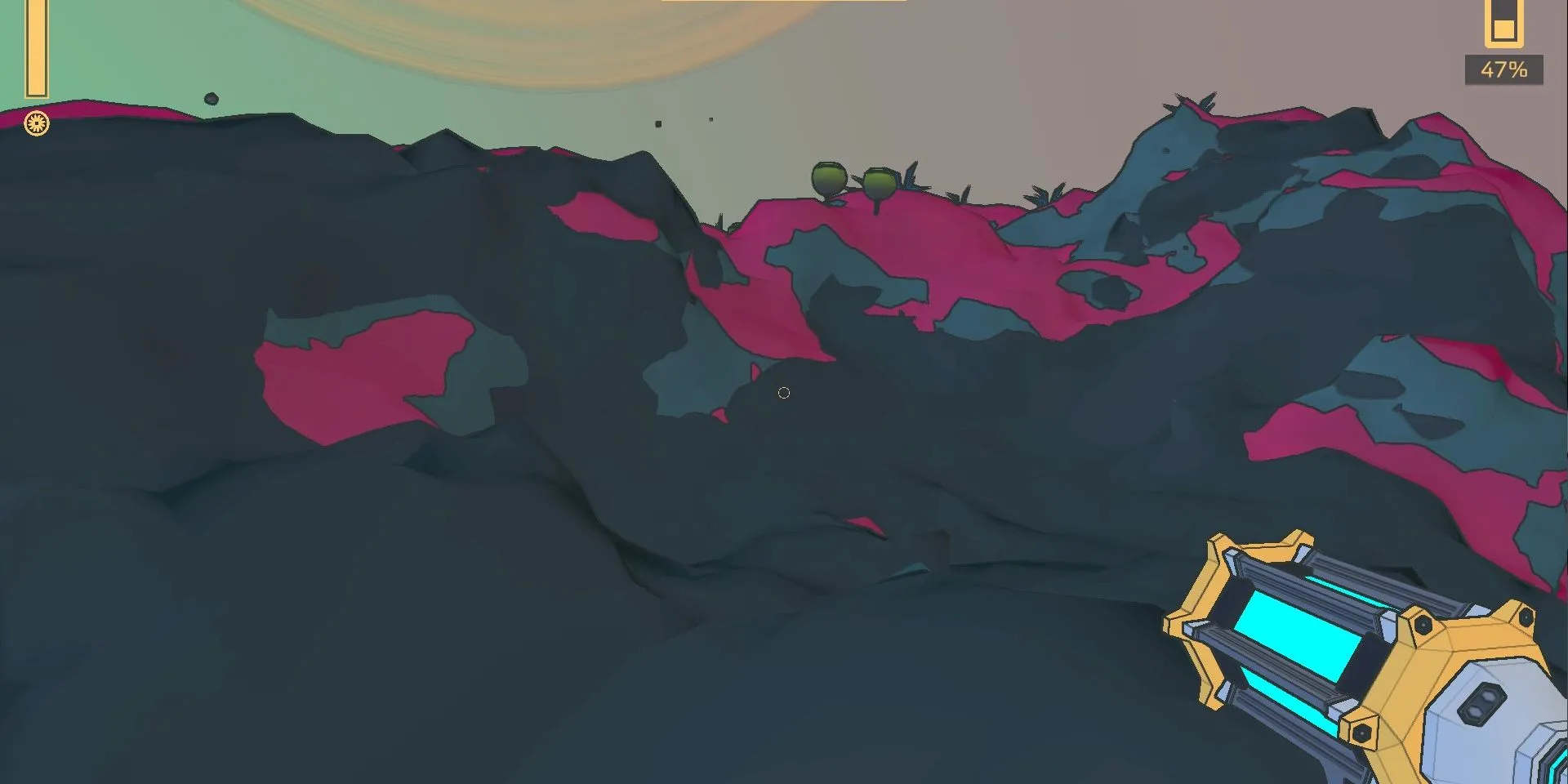 Ảnh chụp màn hình game demo Collapsed Horizon, người chơi phá hủy một phần hành tinh.