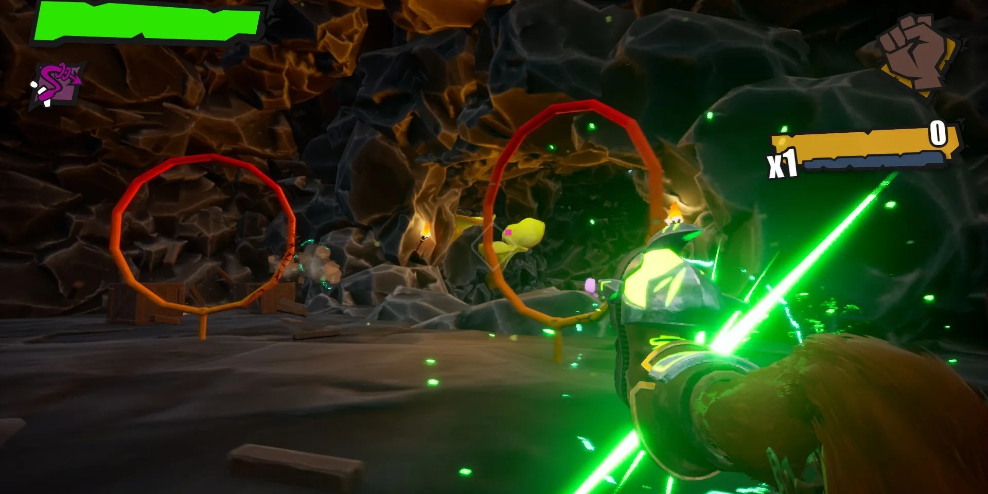 Ảnh chụp màn hình game demo Glum, người chơi đá đồ vật qua vòng.