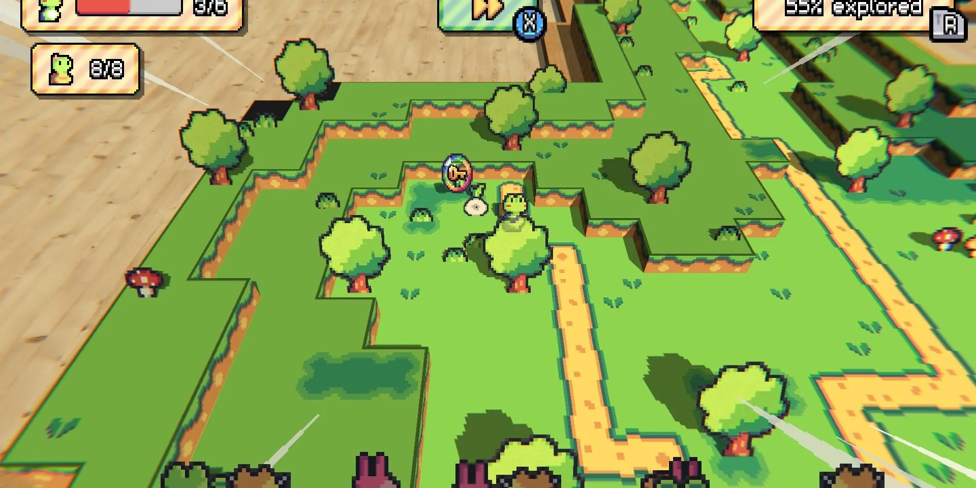 Ảnh chụp màn hình game demo Paper Animal Adventure, người chơi khám phá đồng bằng.