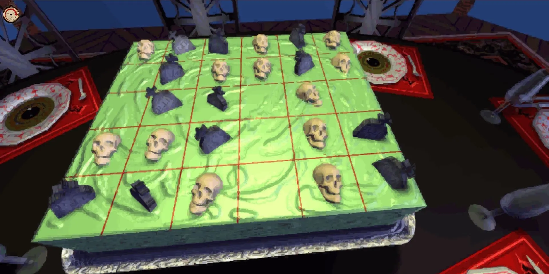 Bàn cờ giải đố hình nghĩa địa trong game The 7th Guest
