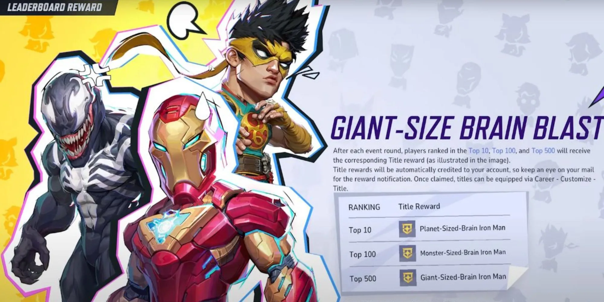 Bảng phần thưởng danh hiệu sự kiện Giant Size Brain Blast Marvel Rivals