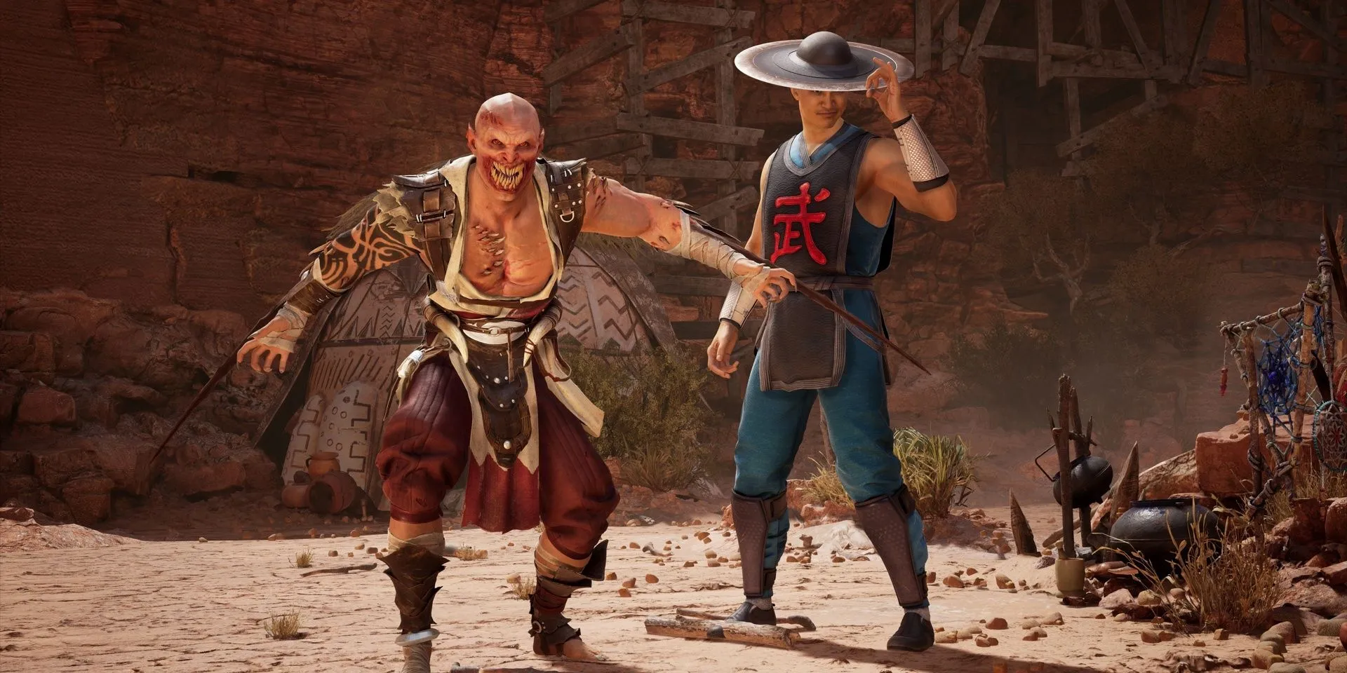 Baraka và Kung Lao trong Mortal Kombat 1, cả hai đều bị ảnh hưởng bởi dịch bệnh Tarkat