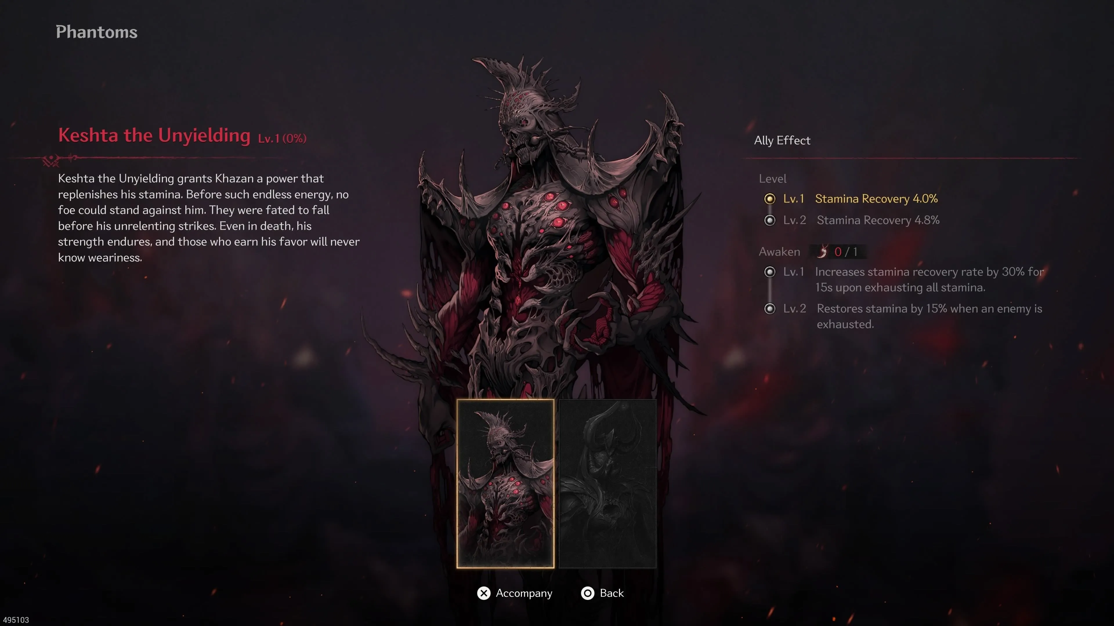 Biểu tượng Phantom Keshta The Unyielding sau khi đánh bại, sẵn sàng trang bị trong The First Berserker Khazan