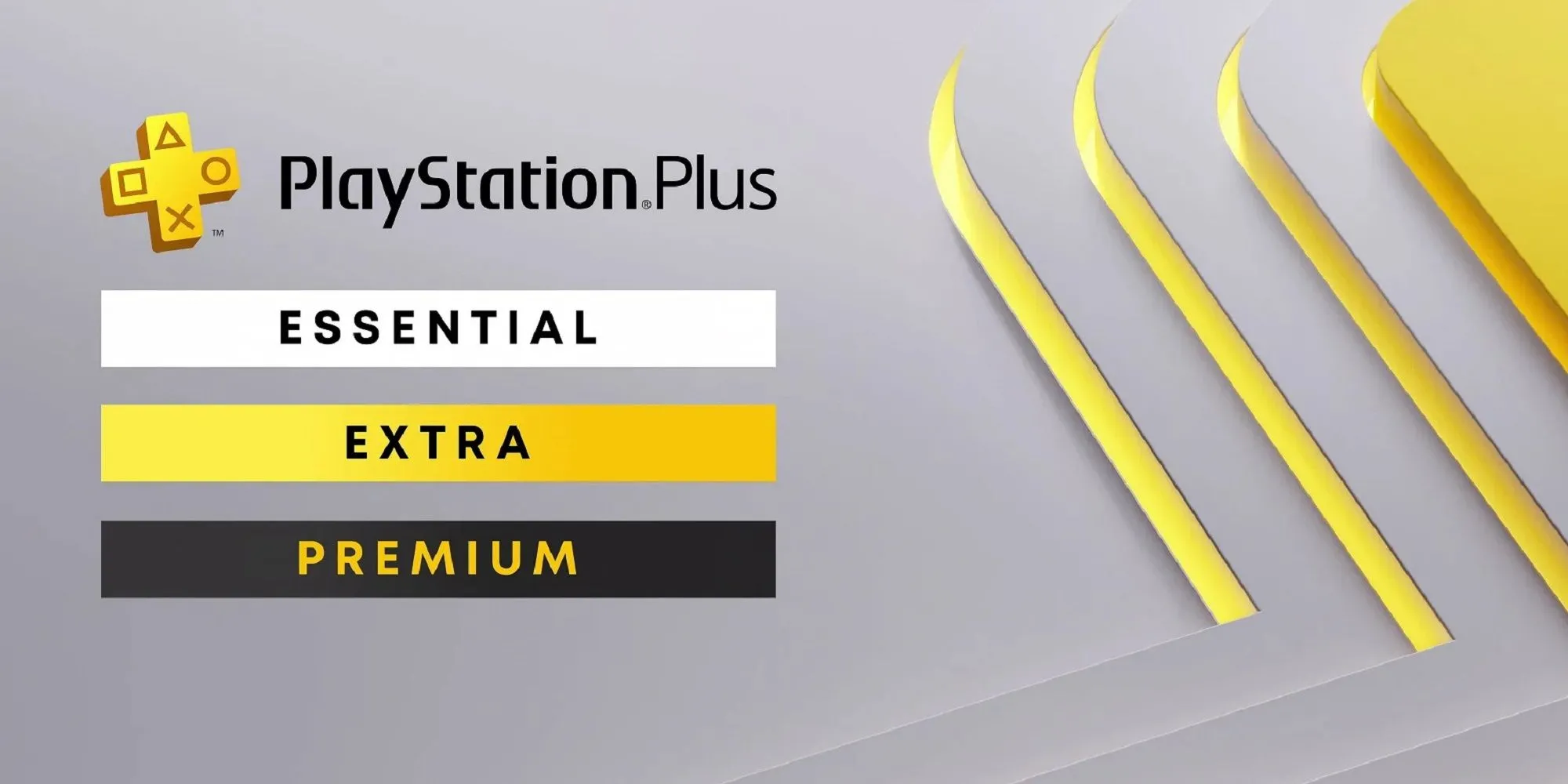 Các gói dịch vụ PlayStation Plus Essential, Extra và Deluxe với logo và màu sắc đặc trưng của từng gói