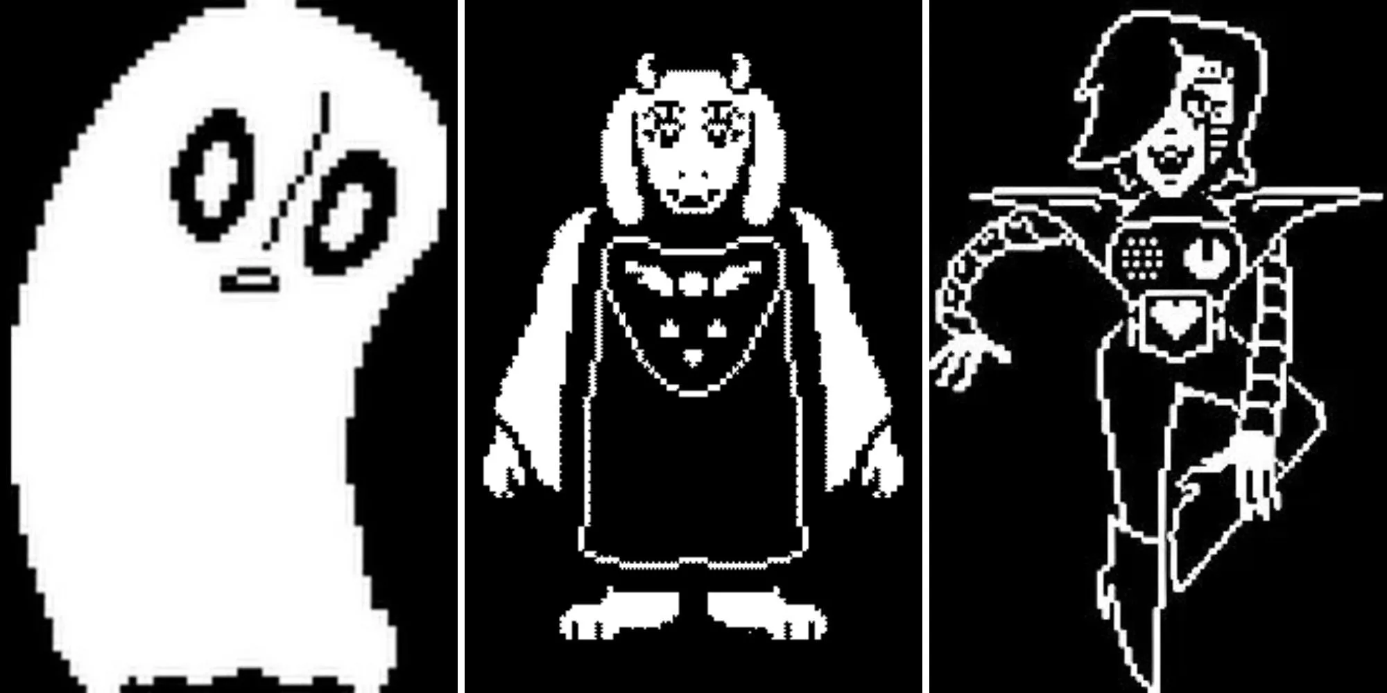 Các nhân vật nổi bật trong game Undertale như Napstablook, Toriel và Mettaton
