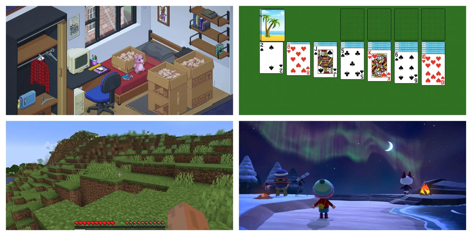Các tựa game mang lại trải nghiệm độc đáo như Unpacking, Solitaire, Minecraft, Animal Crossing