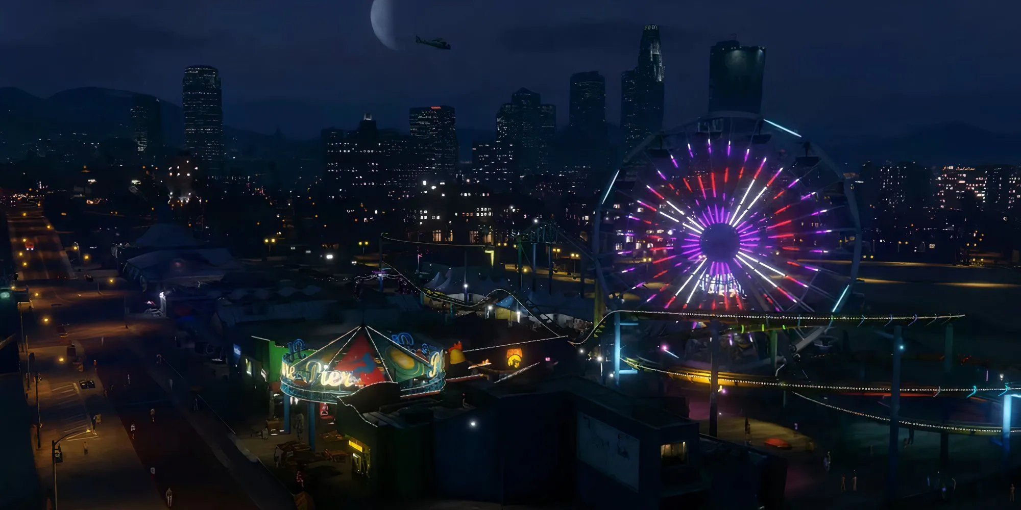 Cảnh bến tàu vào ban đêm trong GTA 5, một địa điểm quen thuộc trong Los Santos.