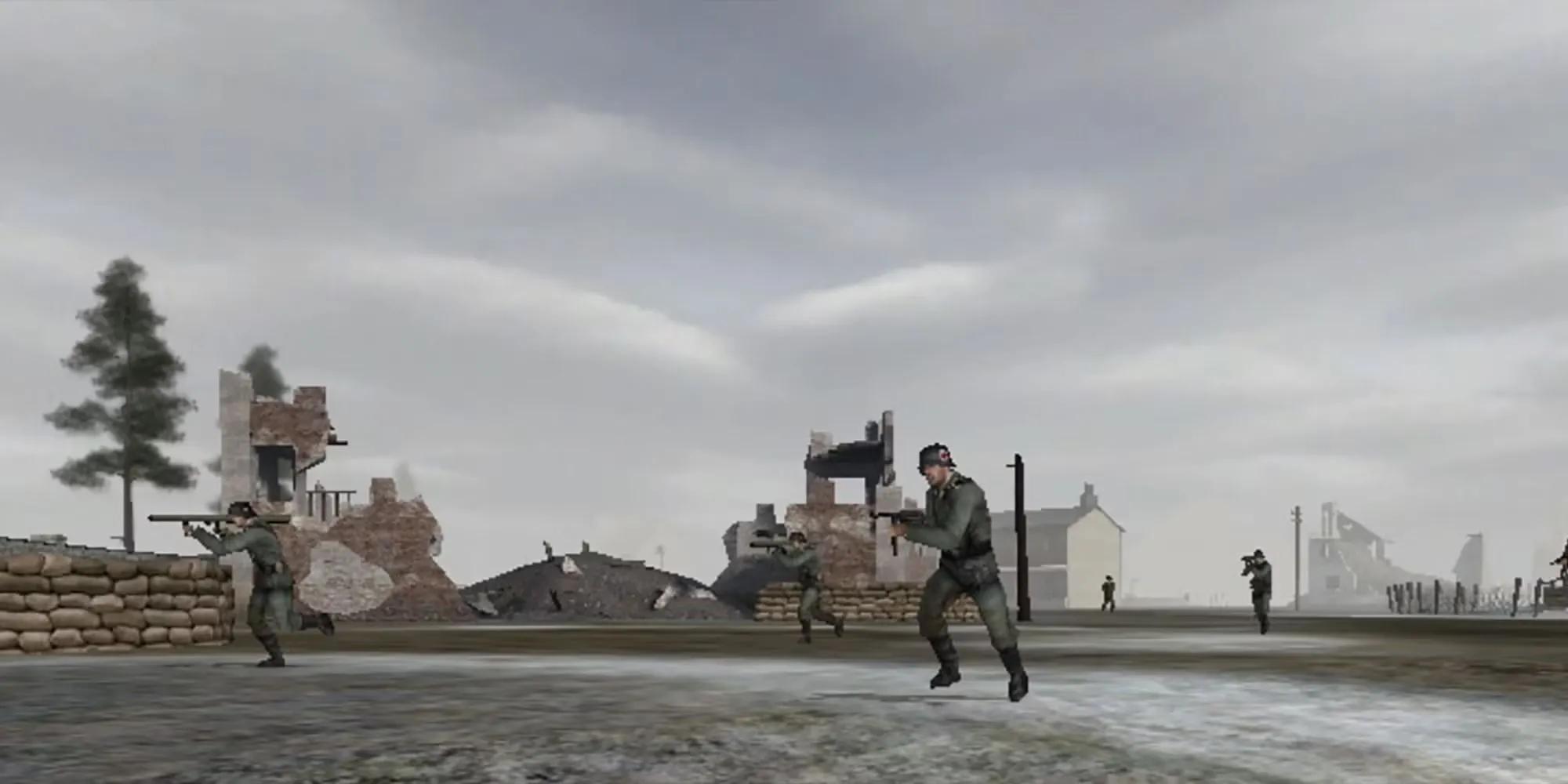 Cảnh chiến đấu quy mô lớn từ game Battlefield 1942 (2002), tựa game FPS với bản đồ rộng lớn và phương tiện chiến tranh đa dạng.