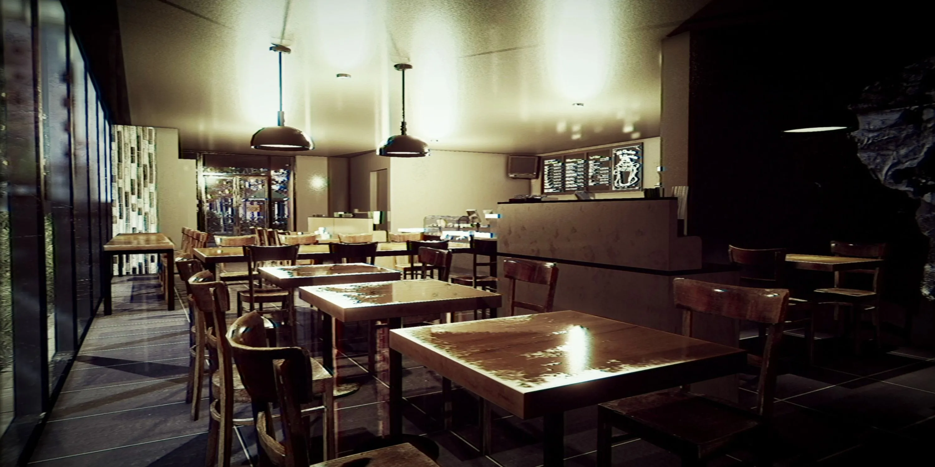 Cảnh trong quán cà phê từ The Closing Shift, game kinh dị về một người làm barista.
