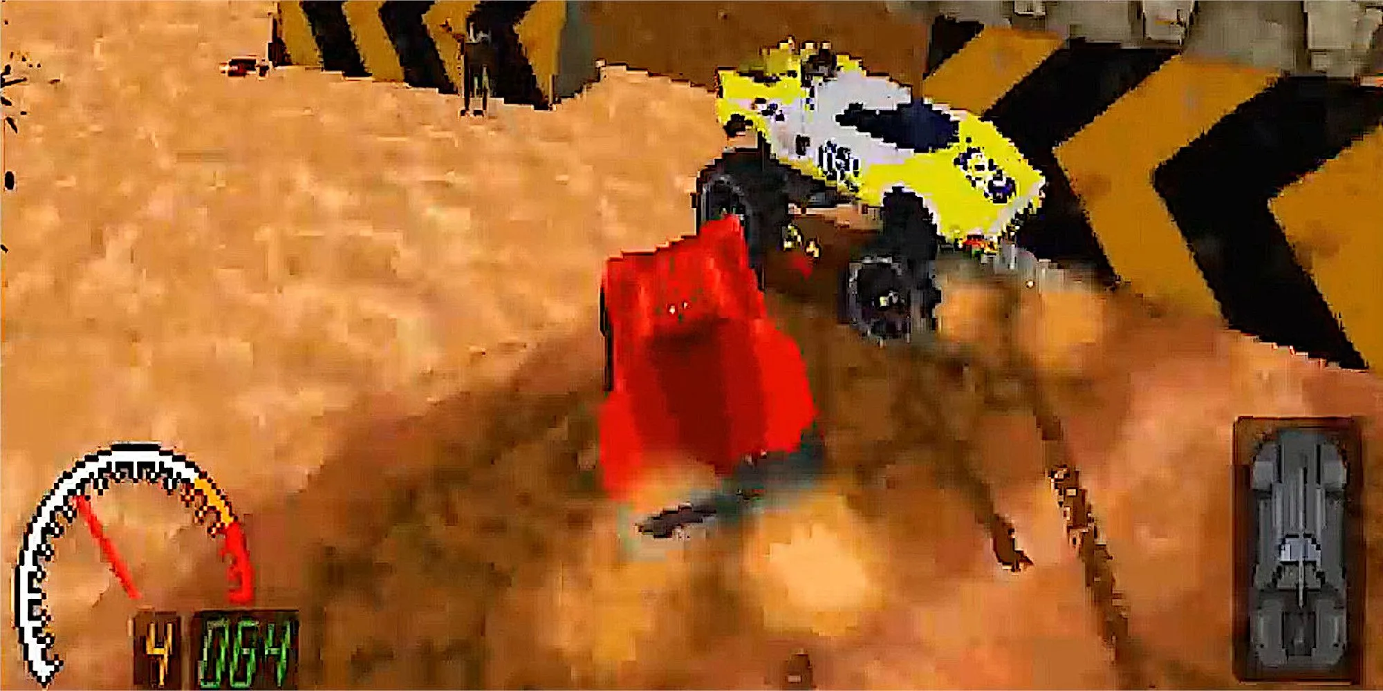 Cảnh tượng hỗn loạn với nhiều xe va chạm trong game đua xe bạo lực Carmageddon