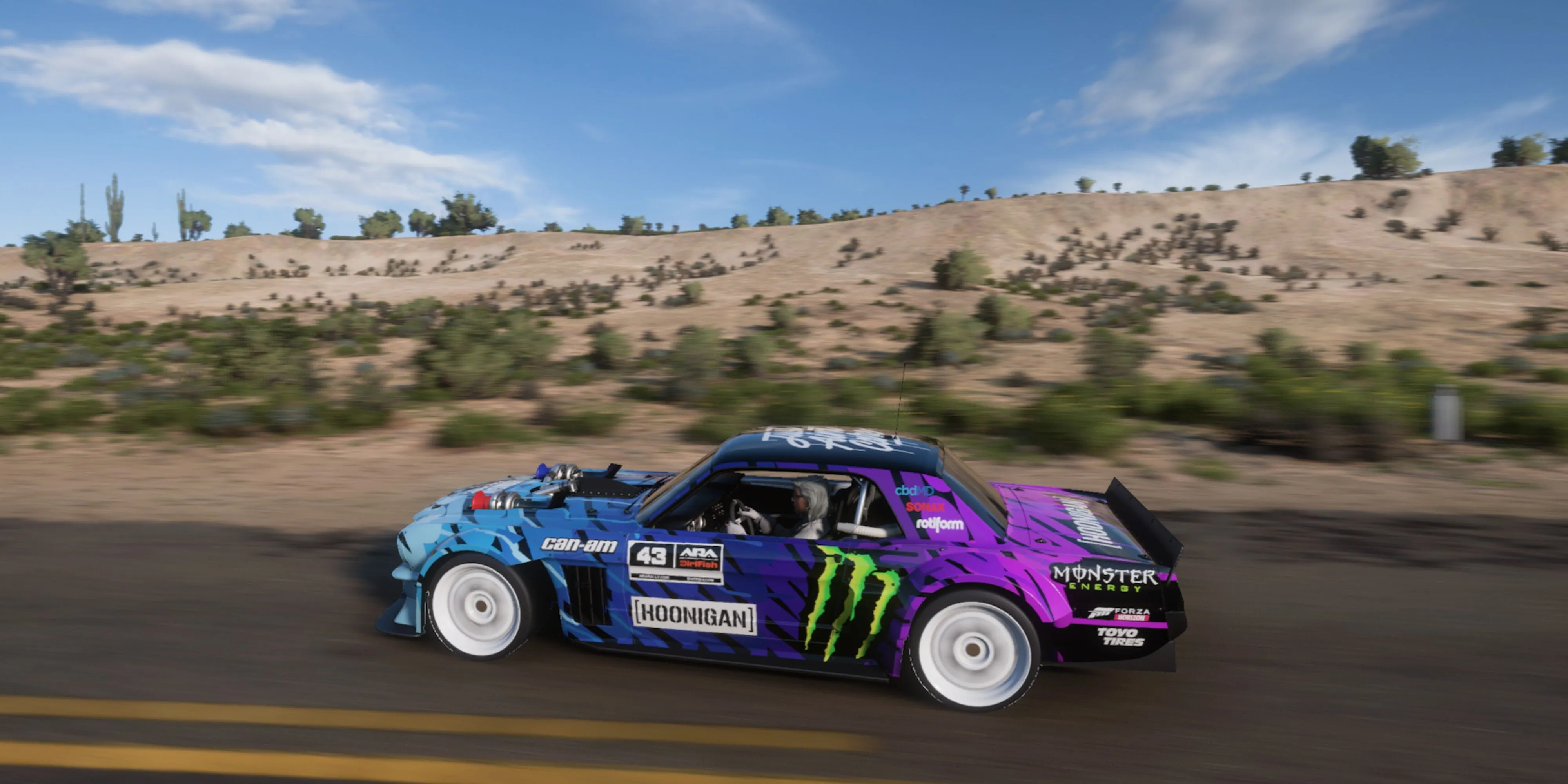 Chiếc Ford Hoonicorn Mustang thực hiện cú drift cháy đường trong thế giới mở Forza Horizon 5