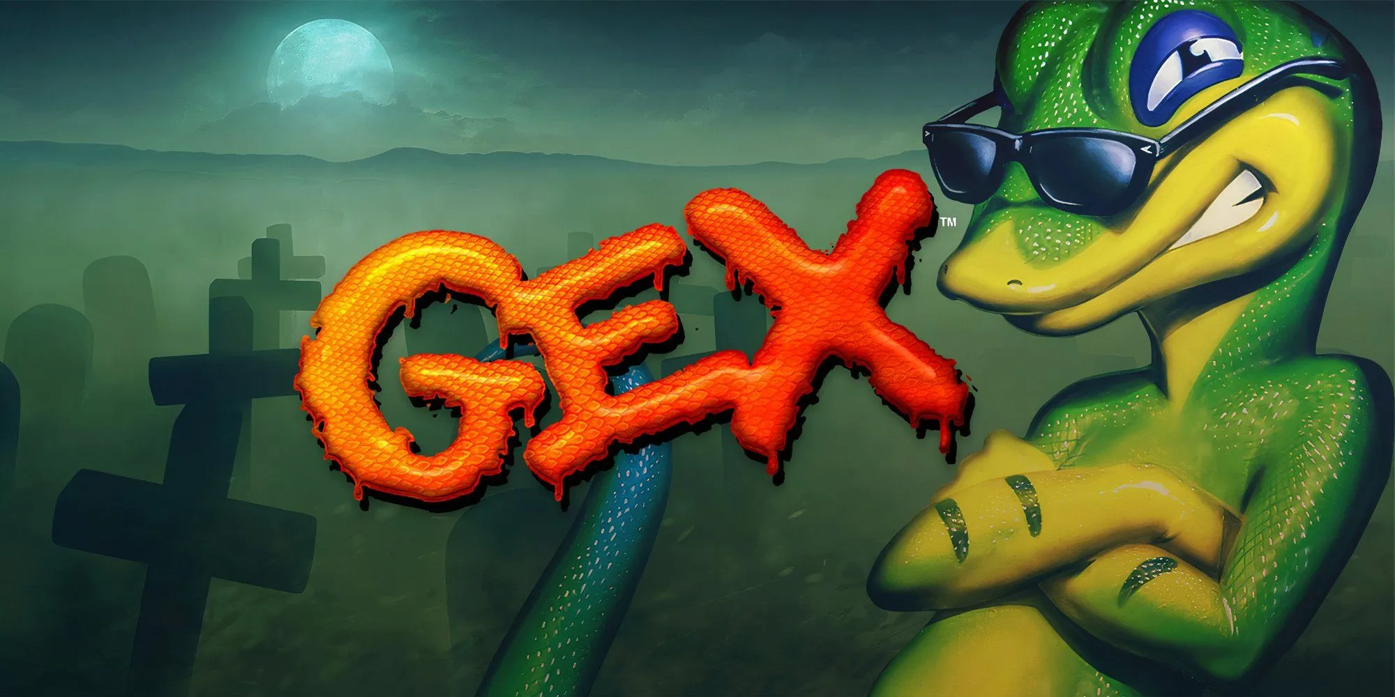 Chú tắc kè Gex hài hước trong một cảnh game platformer quen thuộc