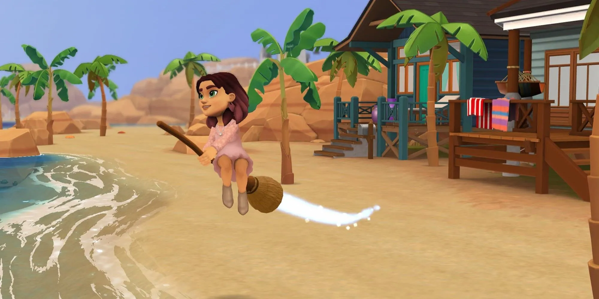 Cô gái cưỡi chổi bay trong game giả lập cuộc sống Wylde Flowers