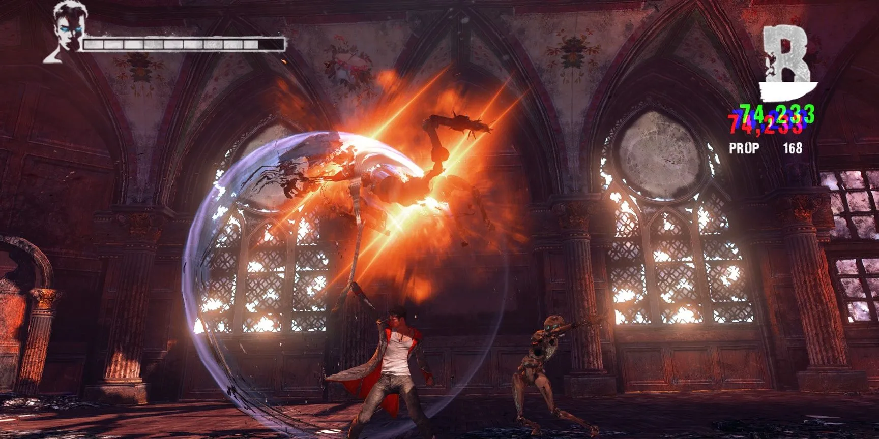 Dante thực hiện kỹ năng Prop Shredder trong game DmC Devil May Cry