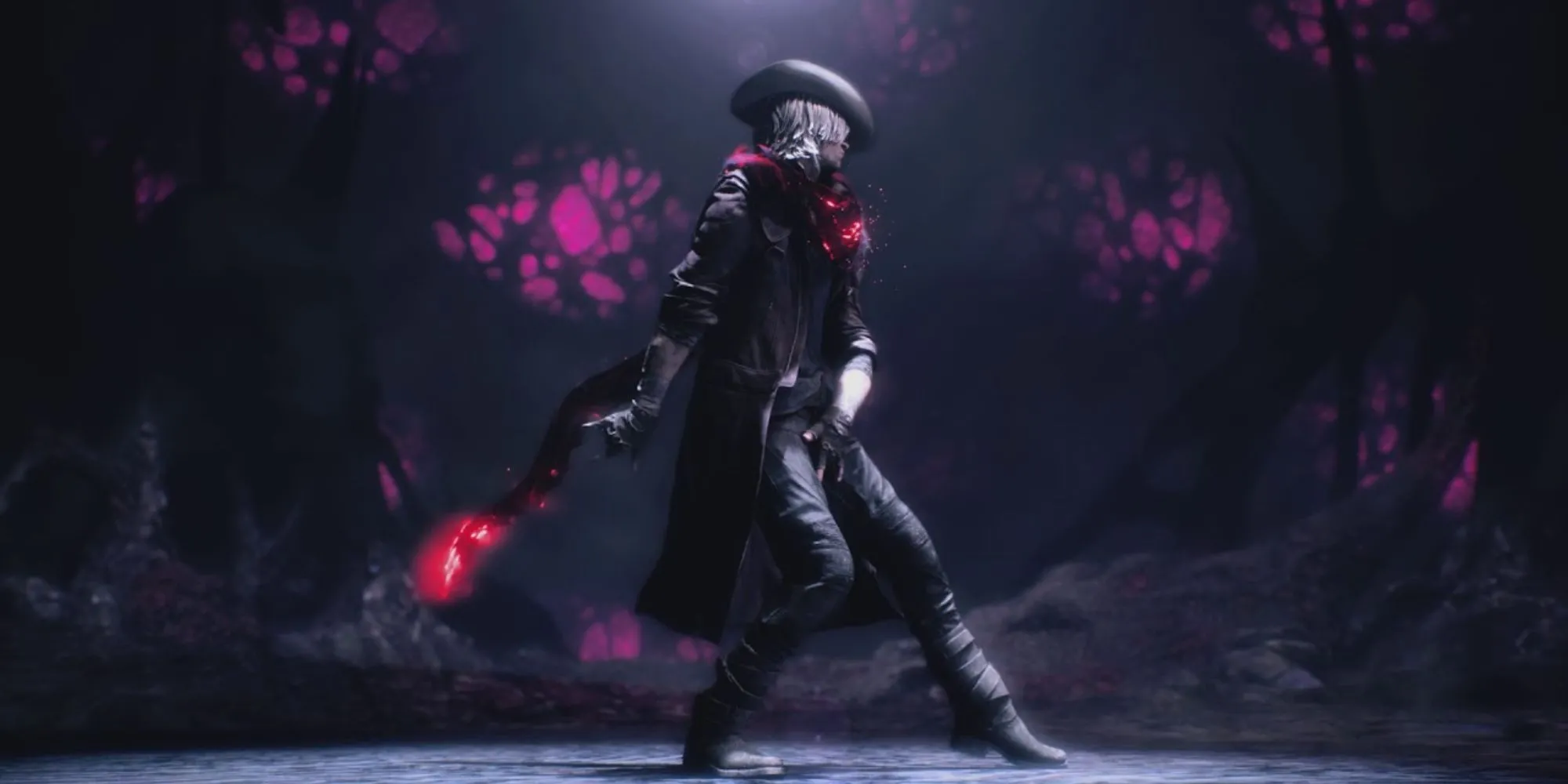 Dante với chiếc mũ Dr. Faust và khăn choàng đỏ trong Devil May Cry 5