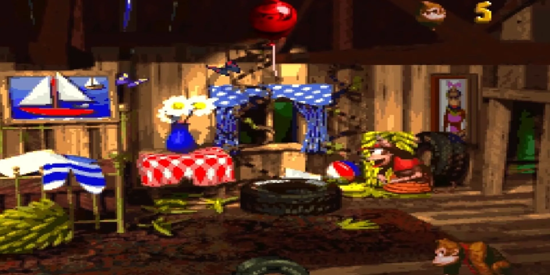 Diddy Kong và Donkey Kong trong một màn chơi rừng rậm của Donkey Kong Country