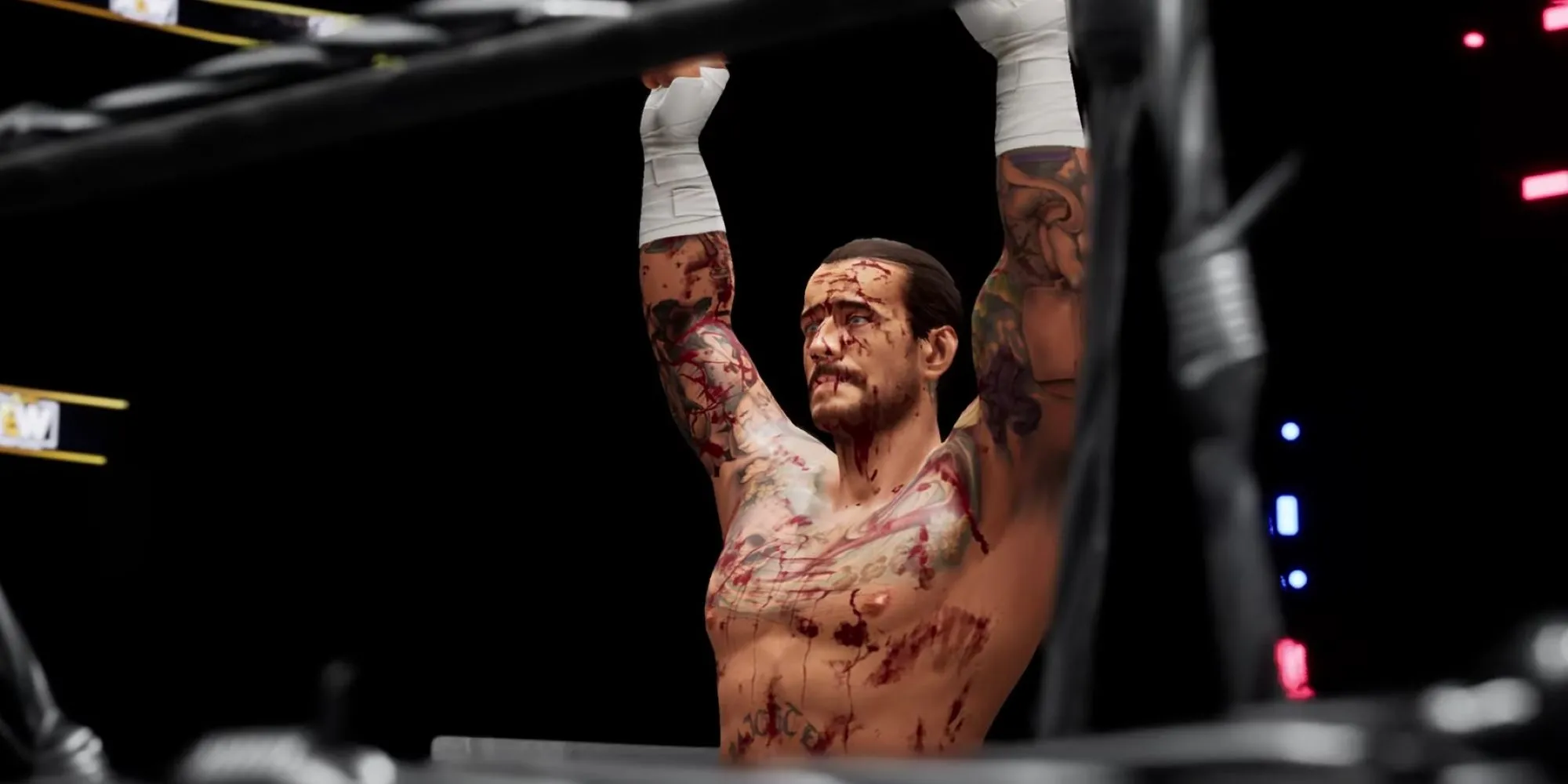 Đô vật CM Punk ăn mừng chiến thắng trong game đô vật AEW Fight Forever theo phong cách arcade