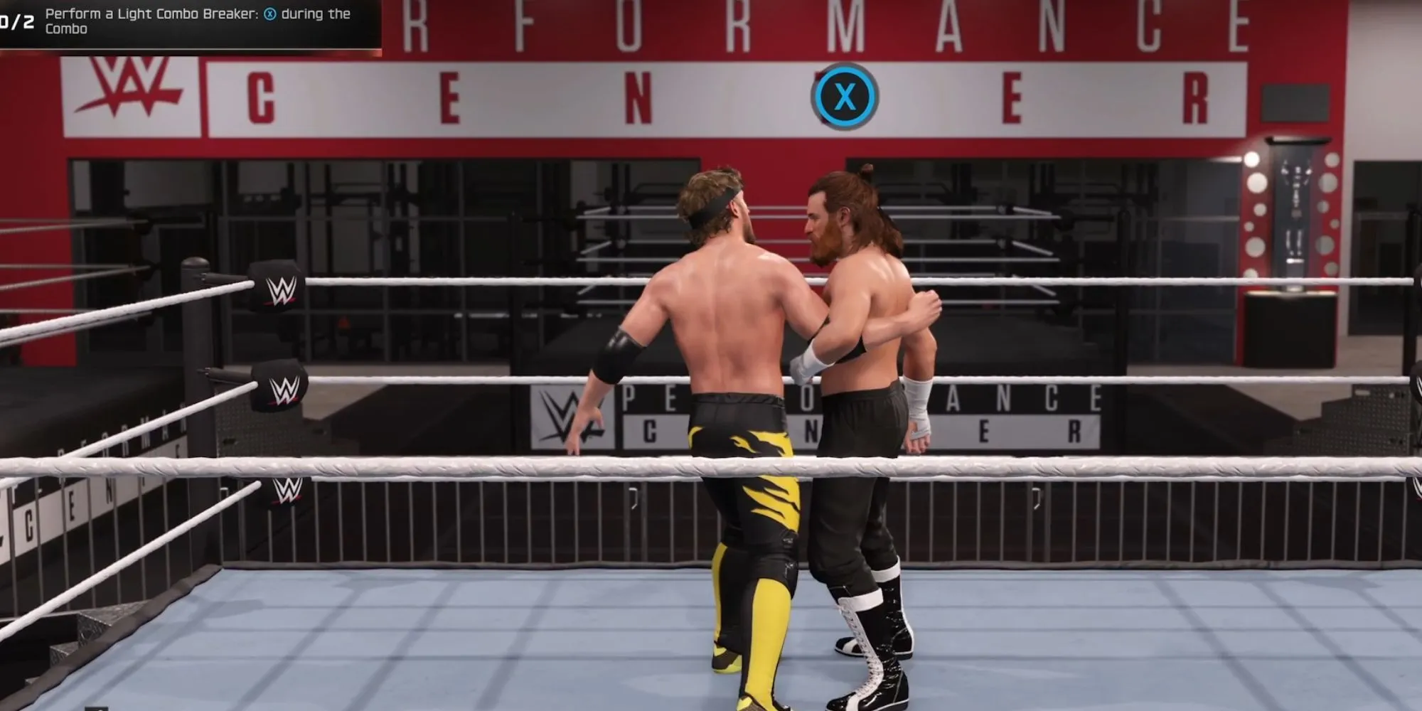 Đô vật thực hiện động tác Breaker để ngắt combo của đối thủ trong WWE 2K25.