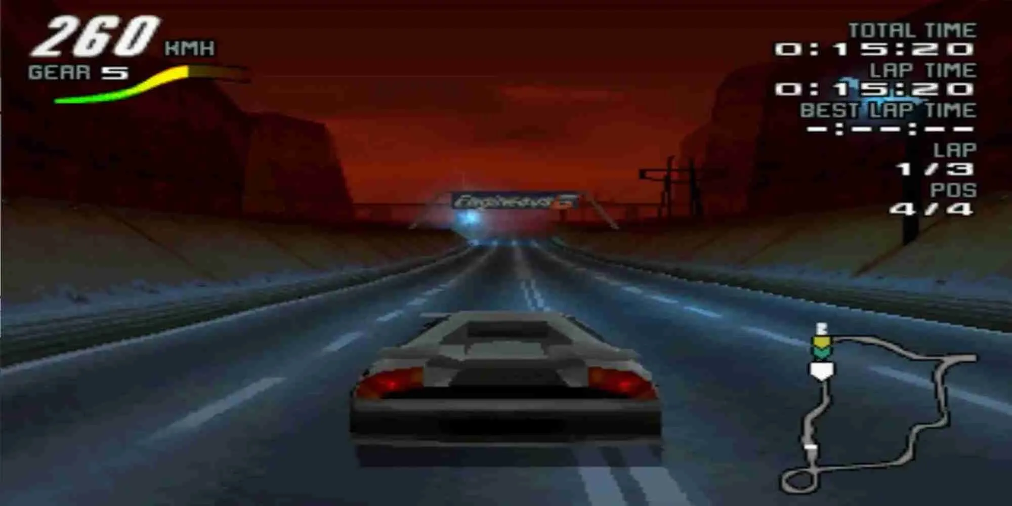 Đường đua tương lai trong game Motorhead PS1 với phong cách u tối