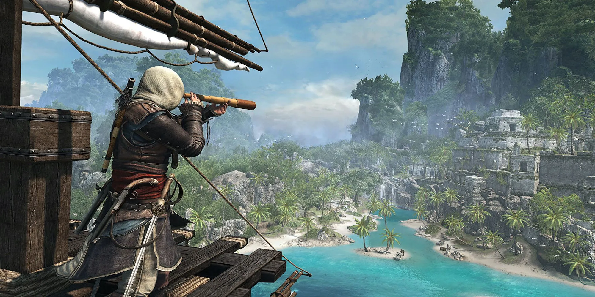 Edward Kenway nhìn ra biển Caribe trong Assassin's Creed Black Flag