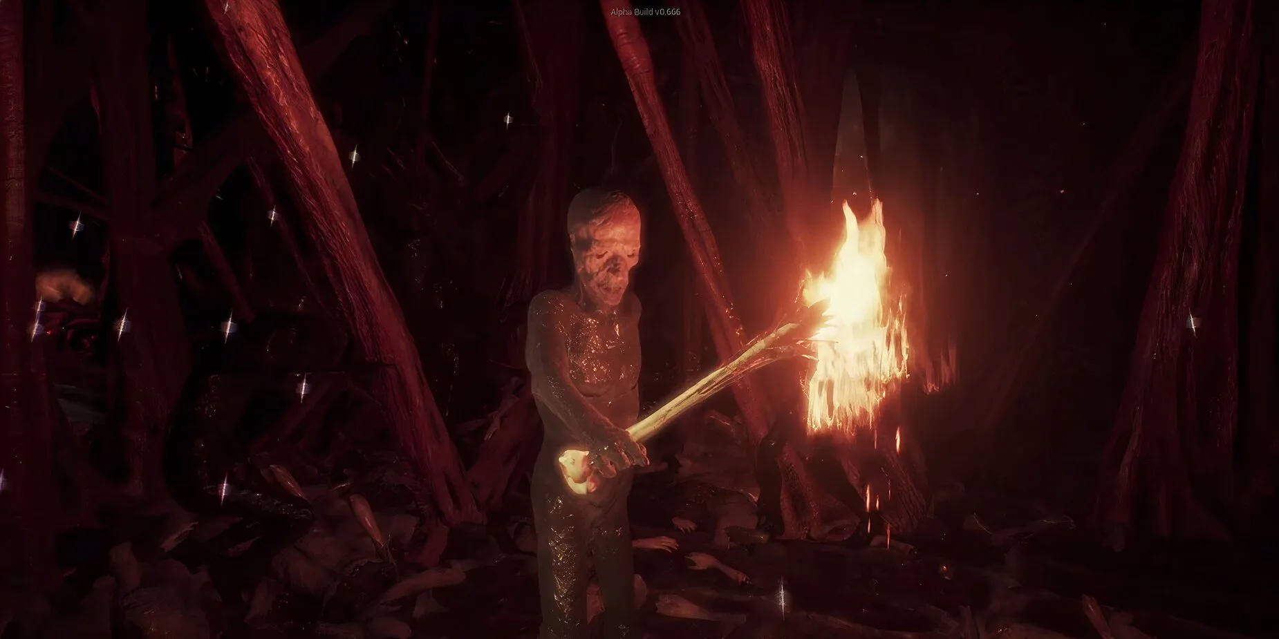 Gameplay Agony với hình ảnh quỷ Alpha cầm đuốc trong địa ngục tăm tối