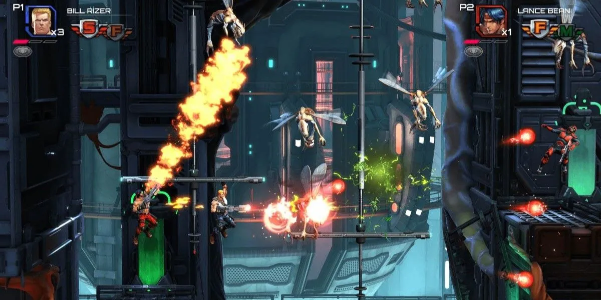 Gameplay Contra: Operation Galuga với súng phun lửa