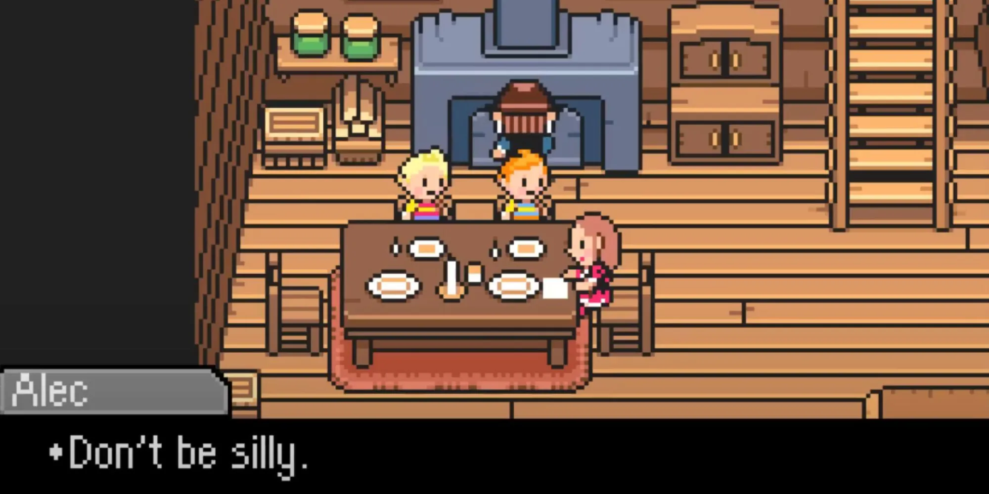 Gameplay của Mother 3 với nhân vật chính Lucas và đồng đội trong trận chiến theo lượt