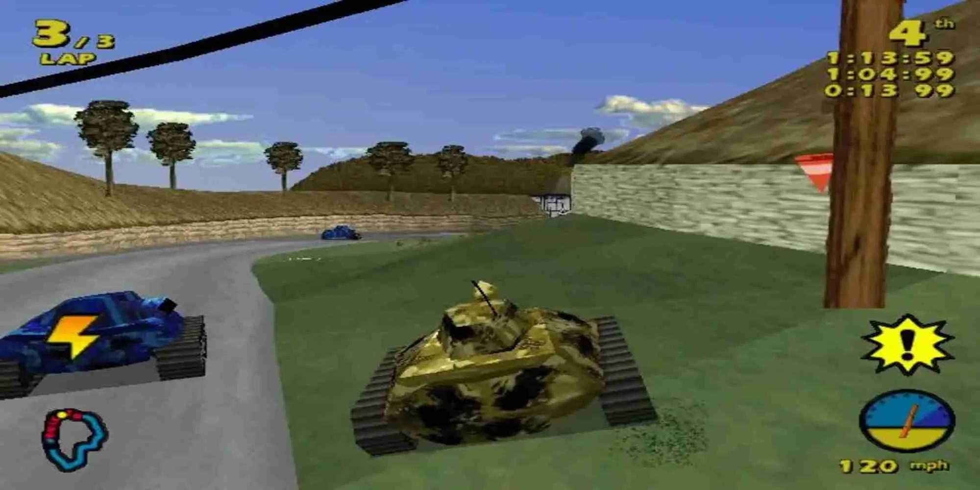 Gameplay đua xe tăng Tank Racer PS1 với môi trường có thể phá hủy