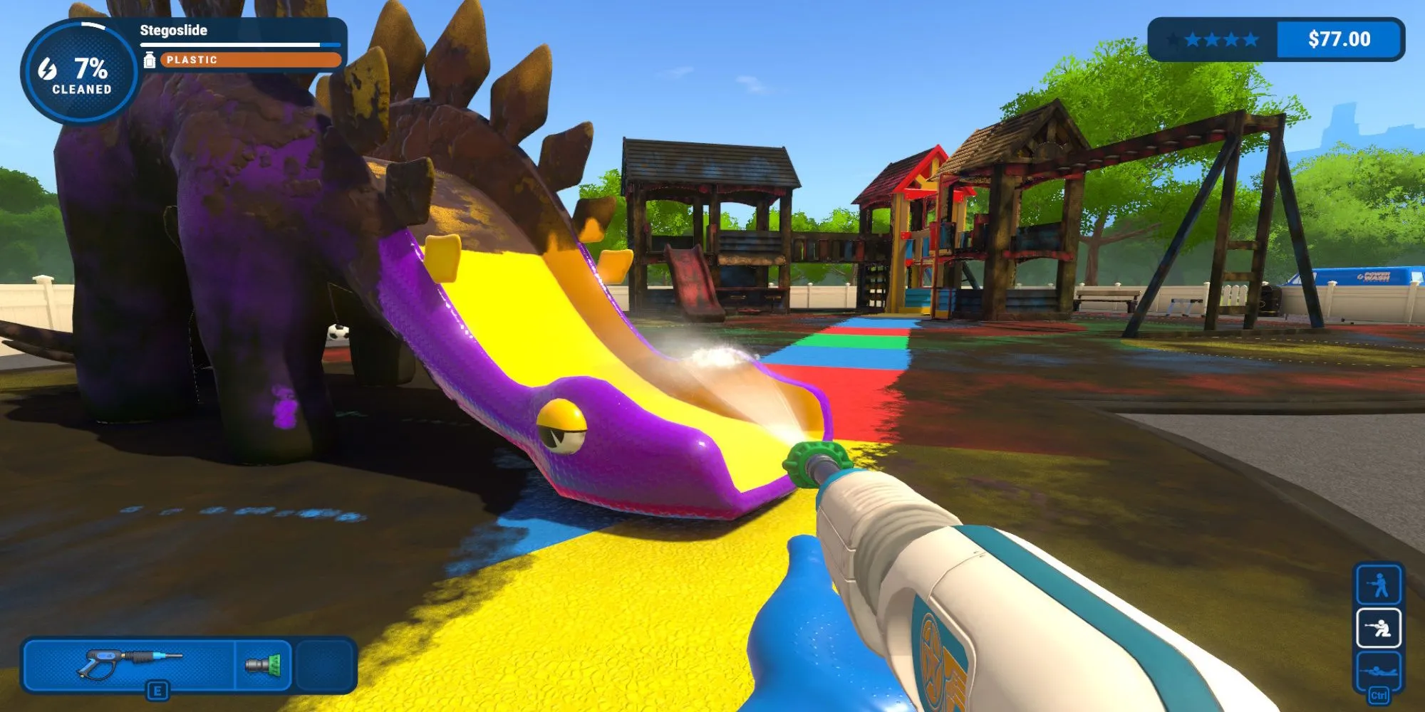 Giao diện game Powerwash Simulator trên Steam, một ví dụ về game mang lại cảm giác kiểm soát và thư giãn