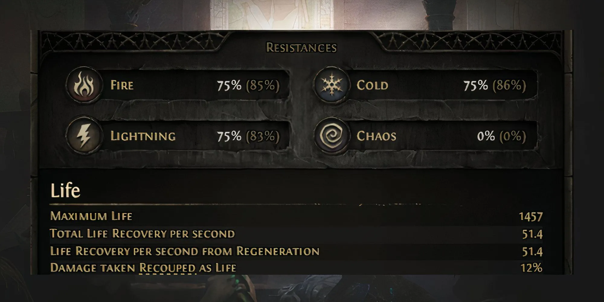 Giao diện hiển thị chỉ số kháng và phòng thủ của nhân vật Mercenary trong Path of Exile 2.