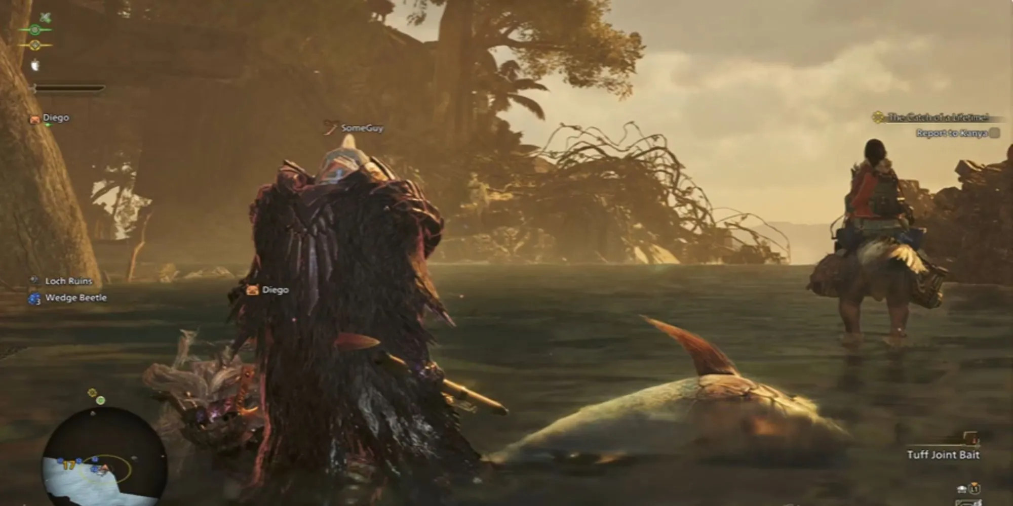 Giao diện hiển thị phần thưởng khi câu cá trong Monster Hunter Wilds