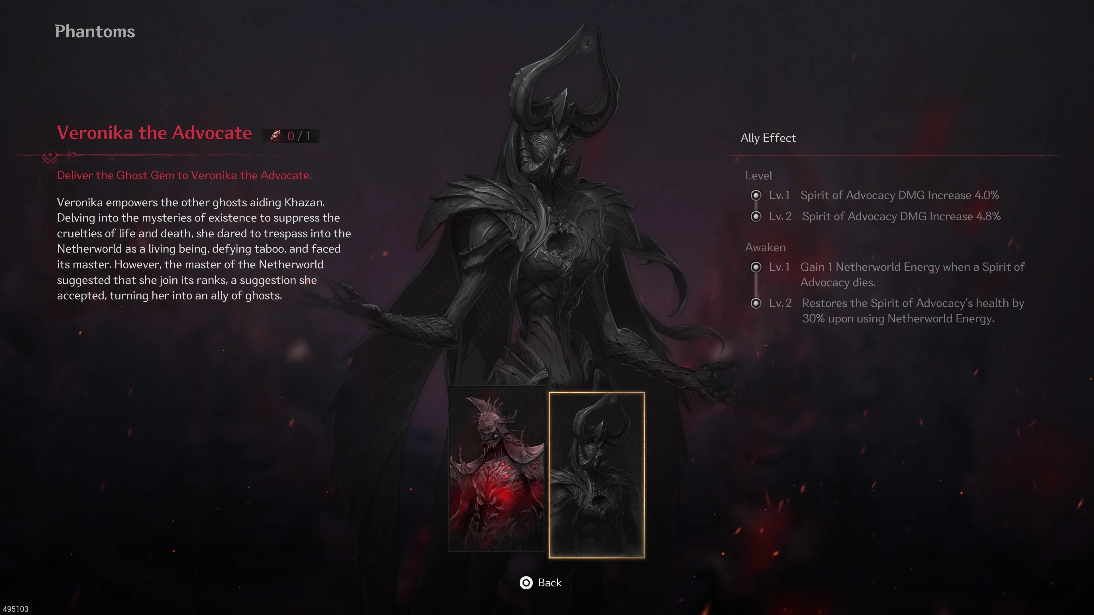 Giao diện lựa chọn Phantom tại Blade Nexus, cho thấy Phantom Keshta và Veronika trong The First Berserker Khazan
