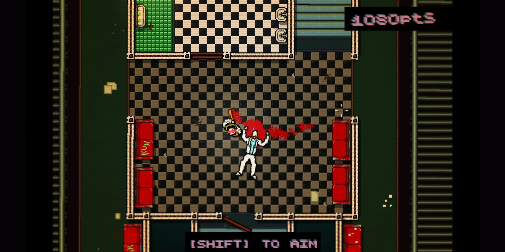 Giao diện màn hình chính đầy màu sắc và bạo lực của Hotline Miami