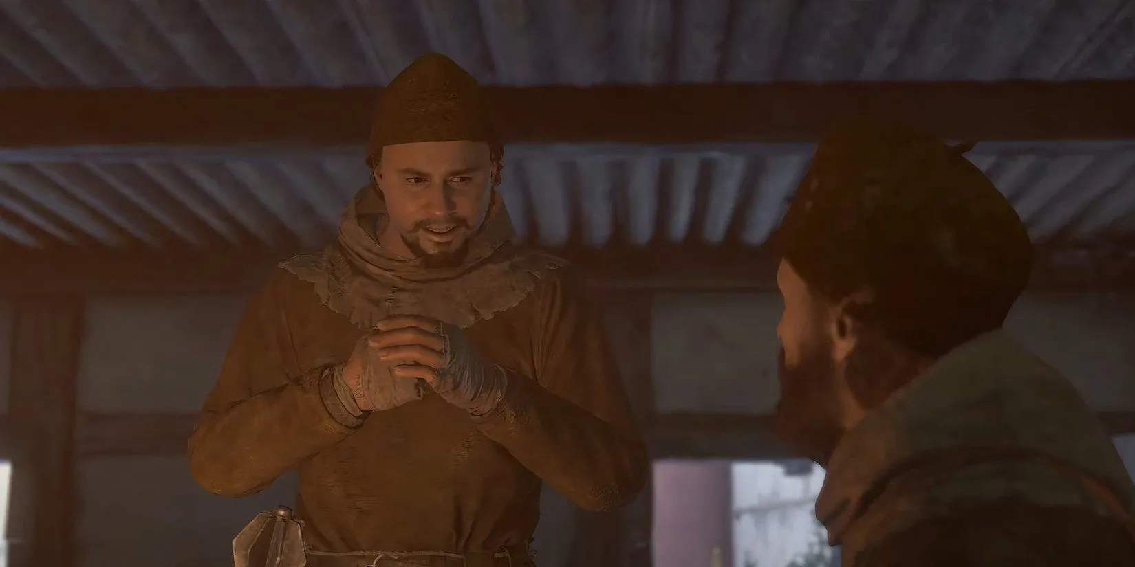 Hai người thợ mỏ tỏ ra khá gay gắt khi đọc thư cho Henry viết trong nhiệm vụ Post Scriptum, Kingdom Come Deliverance 2.