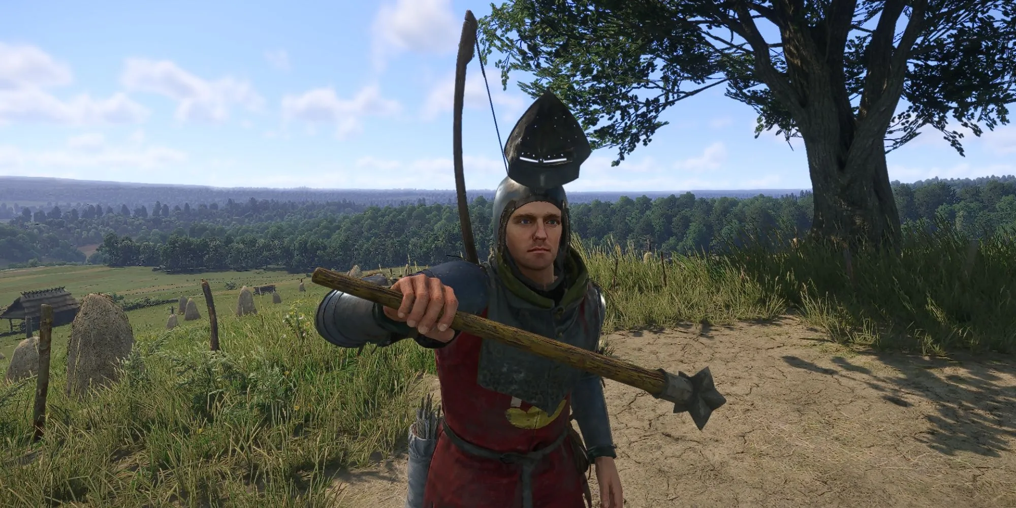 Henry đang cầm Chùy Cai Ngục trong Kingdom Come Deliverance 2