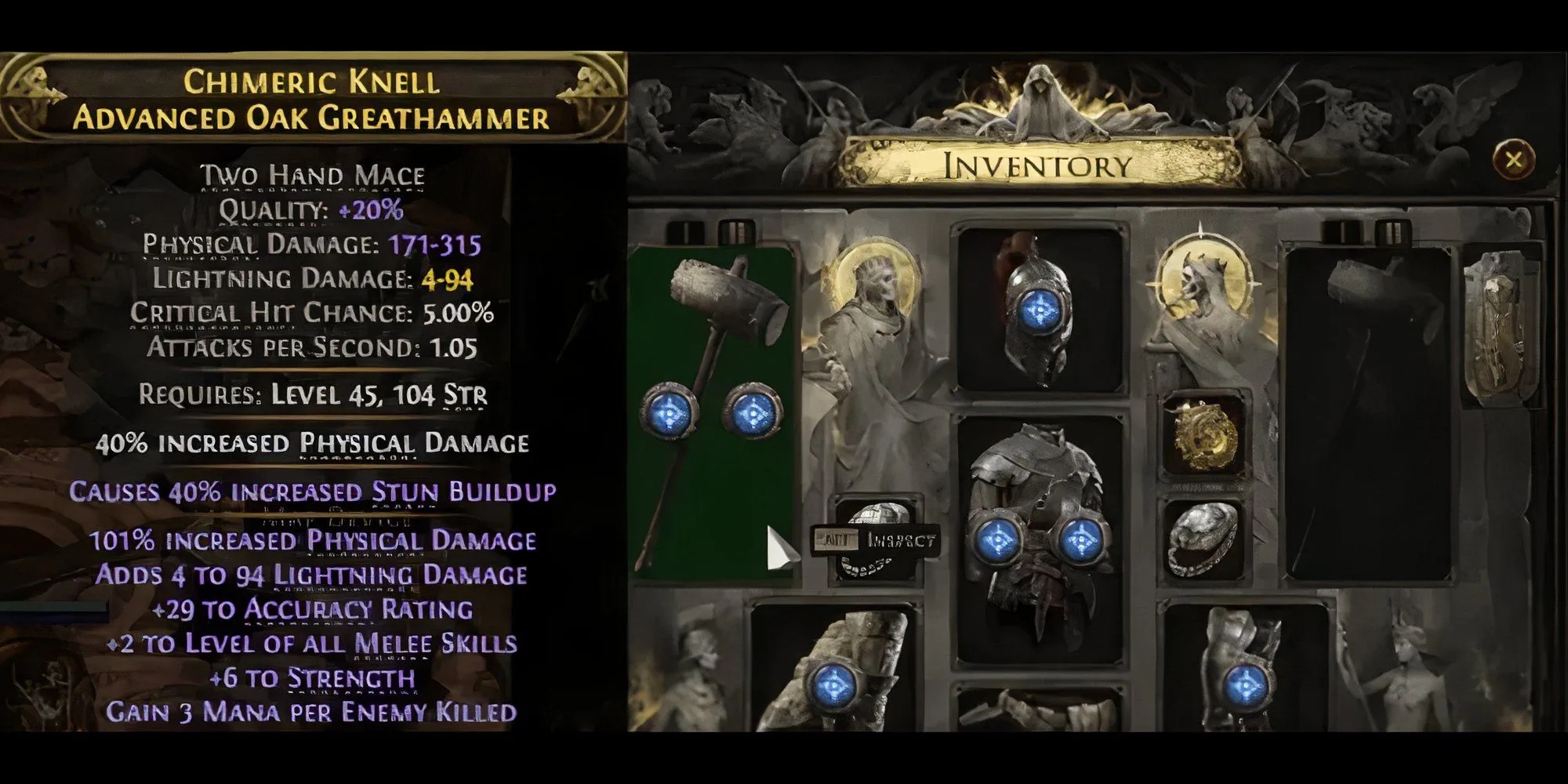 Hình ảnh bộ giáp đề xuất cho nhân vật Warrior build Sunder Totem Titan trong giai đoạn đầu game Path of Exile 2