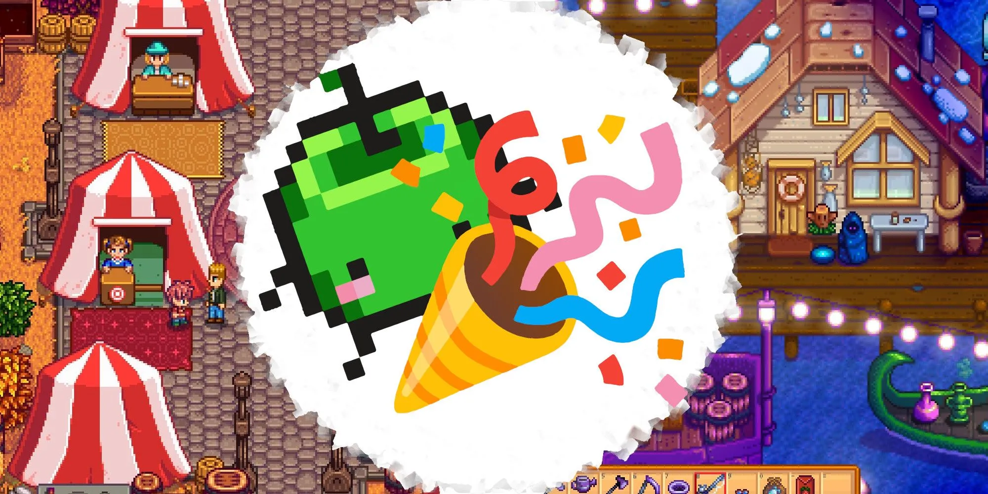Hình ảnh các lễ hội trong Stardew Valley như Stardew Valley Fair và Chợ Đêm