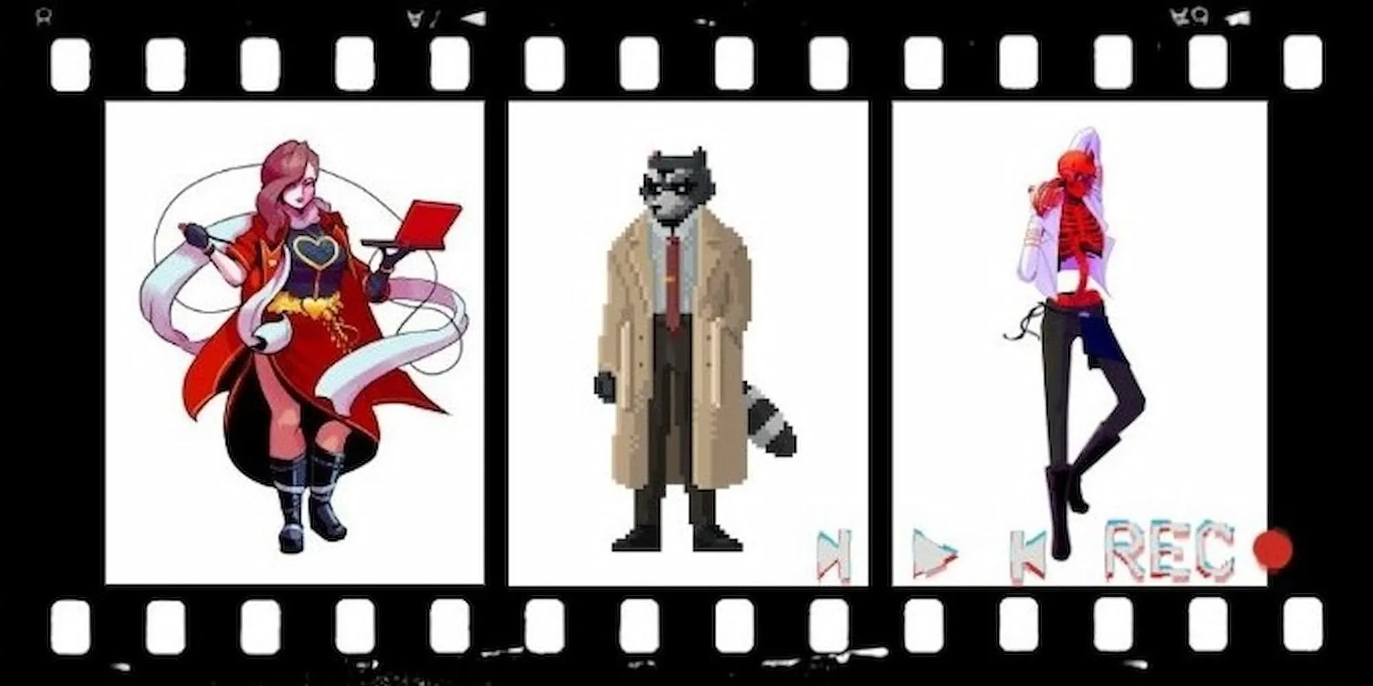 Hình ảnh collage các nhân vật thám tử indie từ Paradise Killer và Tails Noir